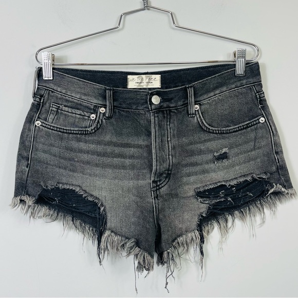 Free People We The Free Good Vibrations Cut-Off Denim Jean Shorts Sulphur Black - Picture 5 of 12